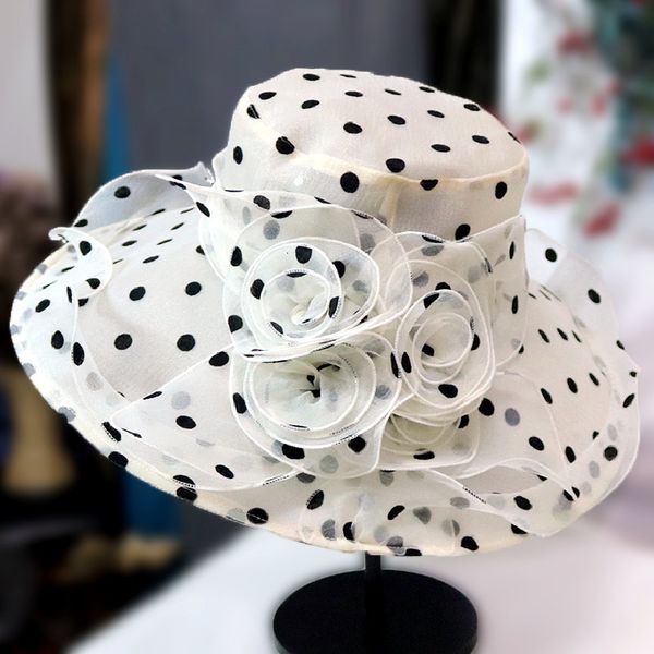 

wide brim hats bucket ladies elegant flower church summer large fedora for women organza beach sun 230215, Blue;gray