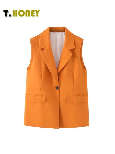 

women's vests tellhoney women fashion solid color notched collar onebutton blazer waistcoat female casual sleeveless long chic outerwea, Black;white