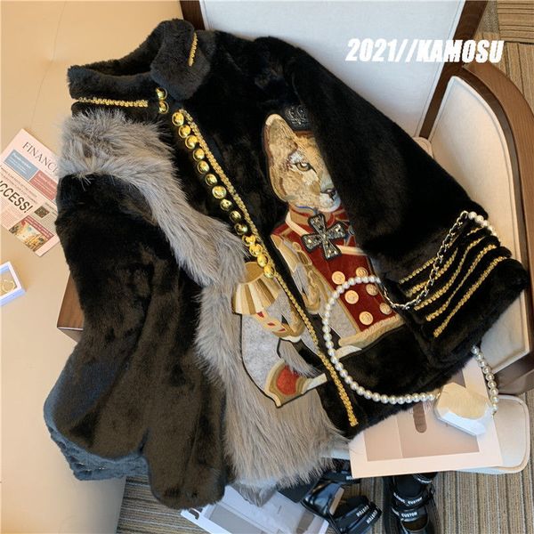 

womens jackets autumn winter women fur patchwork coats 230215, Black;brown