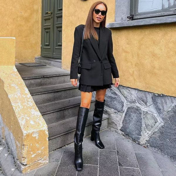 

women's suits blazers zatrhmbm women 2023 fashion multicolor double breasted blazer vintage long sleeve patch pocket ladies outerwear s, White;black