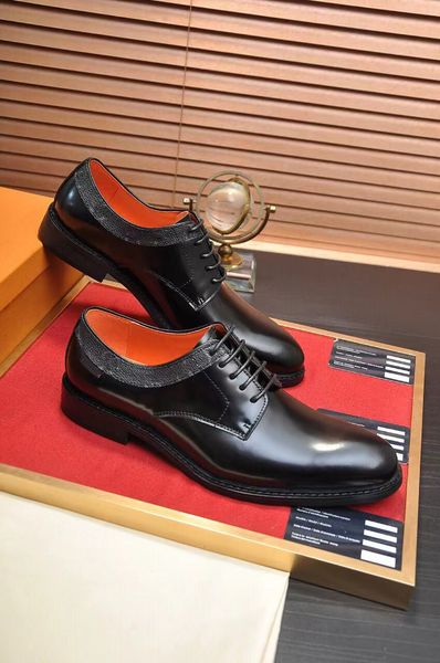 

high-end british business formal men's shoes leather head layer cowhide men's business shoes classic groom leather shoes size 38-4, Black