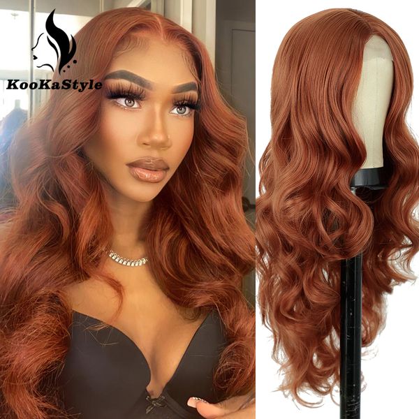 

human hair wigs kookastyle synthetic lace for black women long wavy ginger orange with natural line cosplay heat resistant 230214