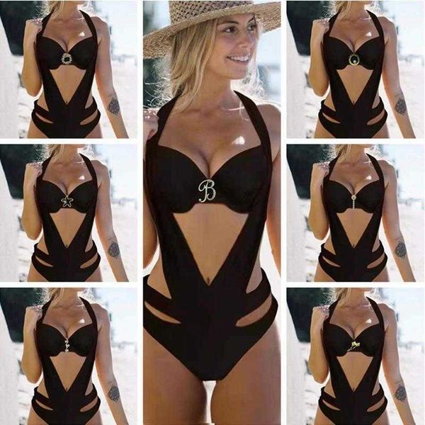 

23 womens swimwears one piece solid color hard bag bikini, White;black