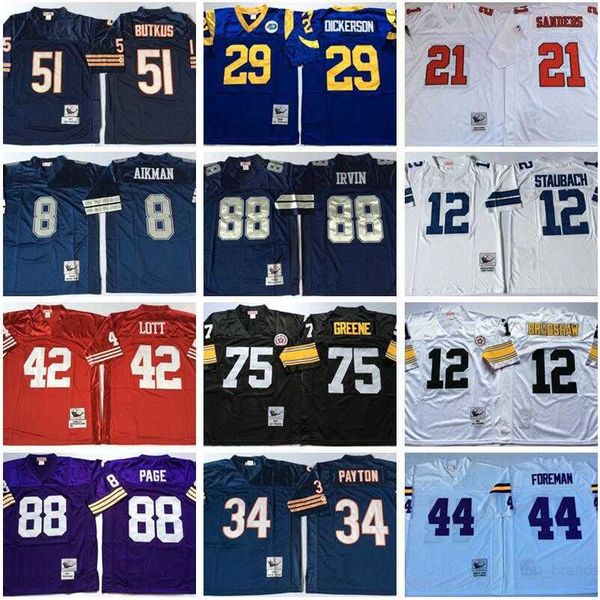 

ncaa vintage football jerseys butkus eric dickerson deion sanders joe greene ronnie lott troy aikman michael irvin roger staubach foreman, Black