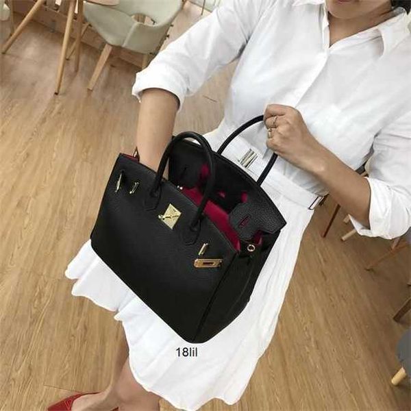 

designer birkin herme handbags new leather texture womens inner color first layer cow lychee pattern bag new