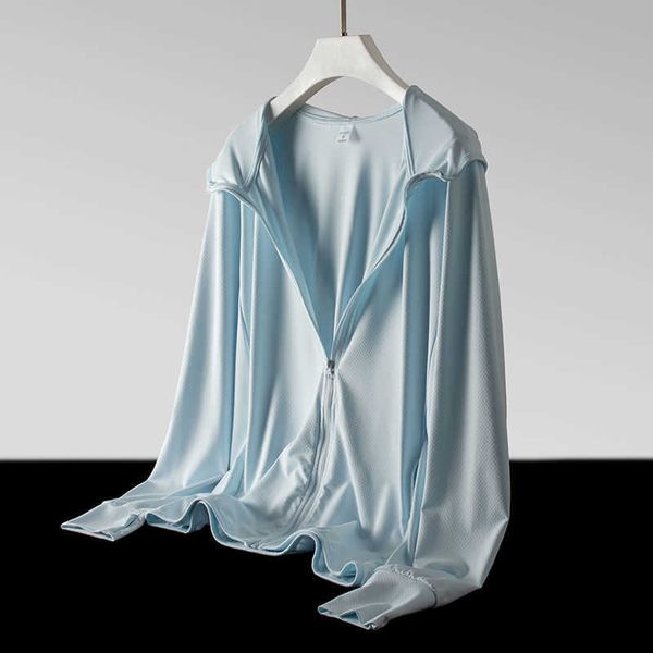 

outdoor t-shirts 2021 summer solid sun protection clothing women ice silk longsleeve hooded sunscreen shirt female thin breathable coat x244, Gray;blue