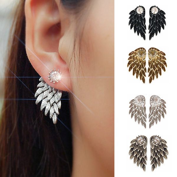 

earring for women stud jewelry rose gold and silver color angel wings ear stud earrings party wedding oorbellen, Golden;silver