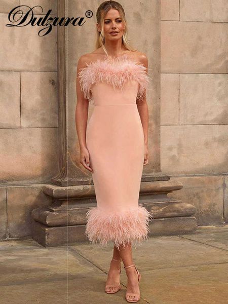 

casual dresses dulzura autumn feather y2k clothes sleeveless backless tube bodycon midi dresses for women 2022 club party birthday elegant t, Black;gray