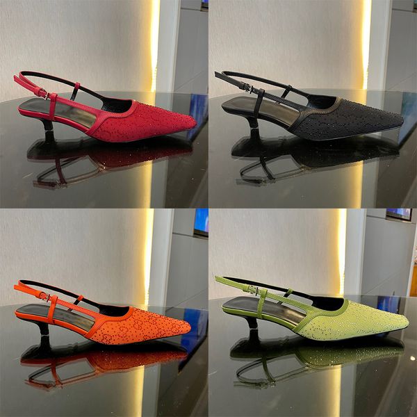 

2023womens pointed luxury sandals hardware buckle design high heels rhinestone mesh designer ggity shoes multifunction beach banquet party s, Black