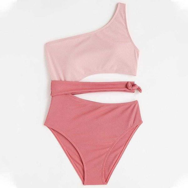 

childrens one shoulder vest slim two piece fit piece swimsuit girls banded, Blue