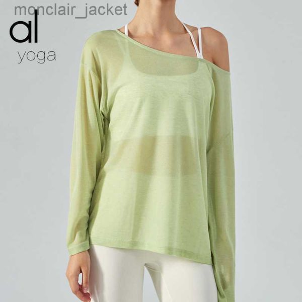 

designer alos yoga new t-shirt women's quick-drying summer breathable loose sports blouse fitness yoga suit long sleeve lululemens, White