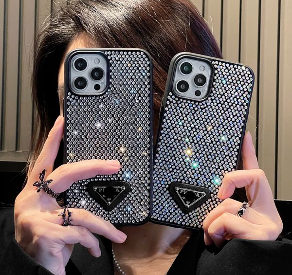 

phone case Luxury Glitter iPhone cases 14 Pro max case 13 12 11 Fashion Designer Bling Sparkling Rhinestone Diamond Jewelled 3D Crystal Women Back, Silver d letter+ logo