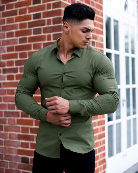 

mens casual shirts autumn fashion long sleeve super slim fit male social business dress brand fitness sports clothing 230214, White;black