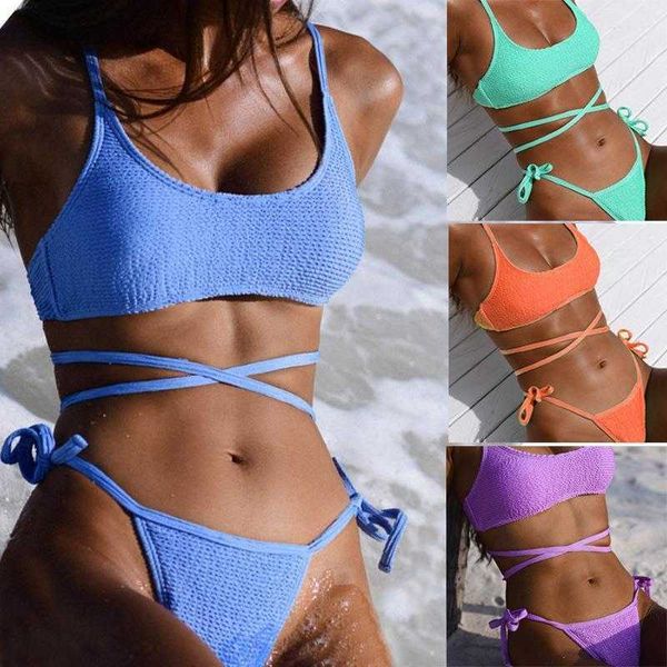 

swimwear plain wave pattern cross pants lace swimsuit split through, White;black