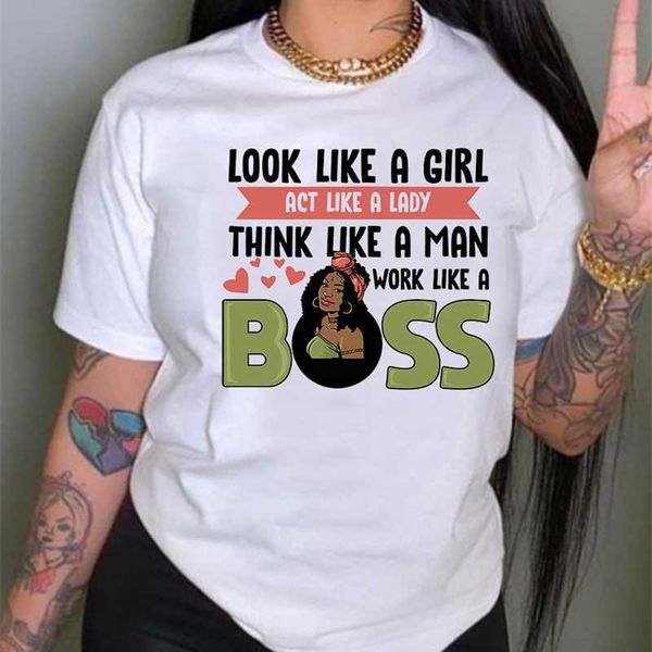 

women black girl print t-shirt feminism short sleeve girl print plus size 3xl 4xl, White