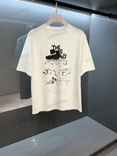 

xinxinbuy men designer tee t shirt 23ss paris music concert 1954 graffiti pattern short sleeve cotton women white black grey s-xl, Black;brown