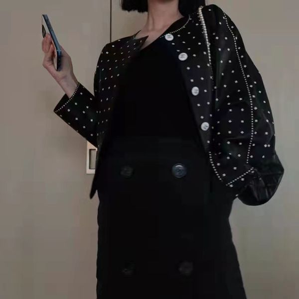 

women's leather faux women oneck collar short black coat real sheepskin office lady full sleeve outer wear springautumn warm clothes wi