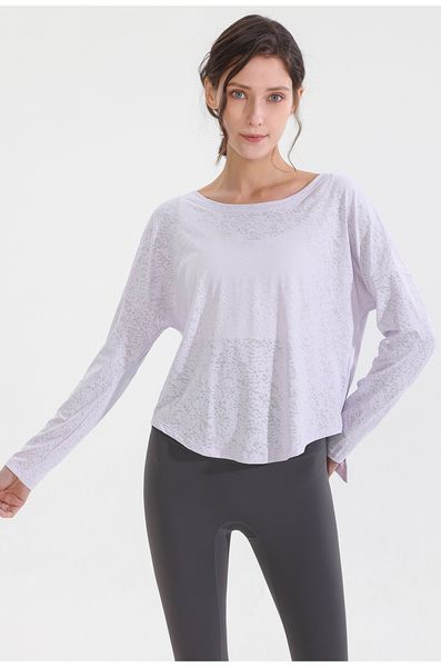 

new yoga suit women's running round neck loose blouse t-shirt fitness suit sports long sleeve 02
