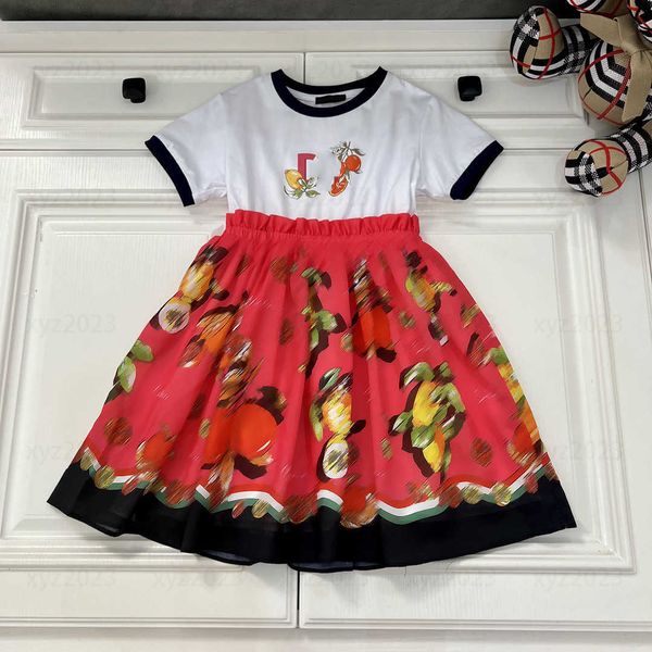 

2023 girl clothing kids skirt baby dress child summer fruit pattern products breathable elegant active new size 100-150 cm, Red;yellow