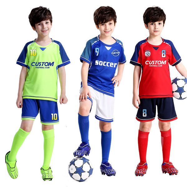 

outdoor t-shirts wholesale custom personalized kids football jersey shirt children football uniform soccer jersey for young boy y302 230215, Gray;blue