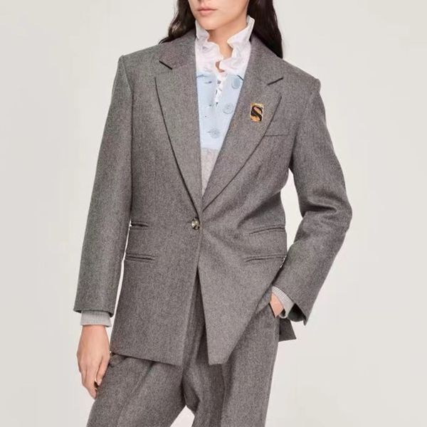 

women's suits blazers grey one button loose casual coat for autumn long sleeve brooch with 230215, White;black
