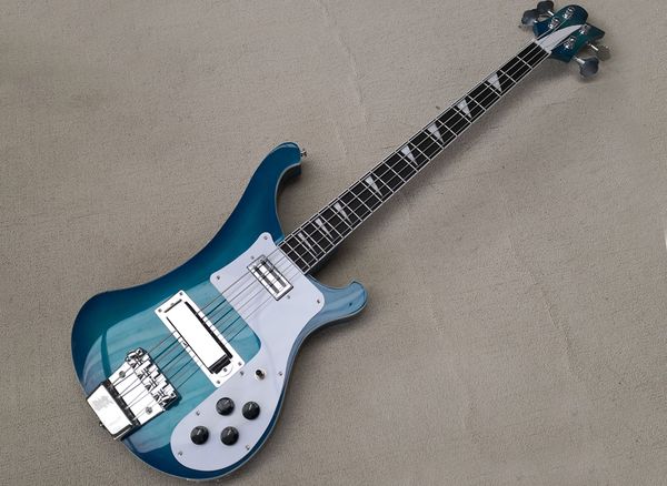 

transparent blue 4 strings electric bass guitar with rosewood fretboard can be customized