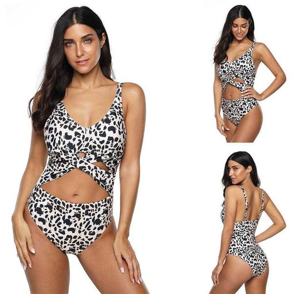 

plus sized siamese triangle leopard print bikini womens swimsuit, White;black