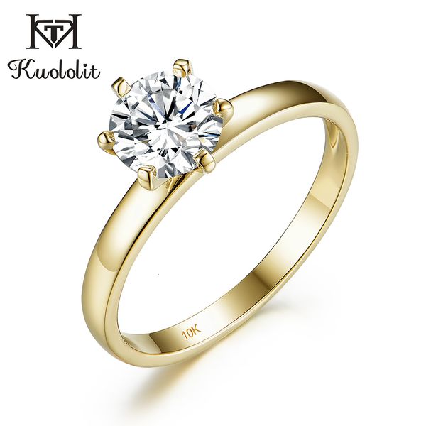 

with side stones kuololit 100% natural 585 14k 10k yellow gold ring for women round 1ct solitaire ring wedding cluster bridal promise 230214, Silver