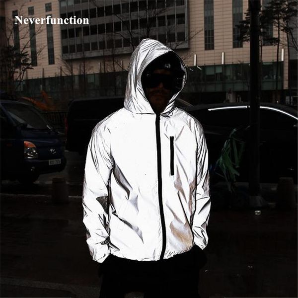 

men's jackets plus size 4xl men spring autumn full reflective windbreaker waterproof jacket male high street hip hop loose hooded coats, Black;brown