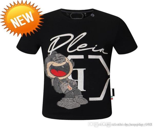 

phillip plain men designer pp skull diamond t shirt short sleeve dollar brown bear brand o neck skulls tshirt2765642, Gray;blue