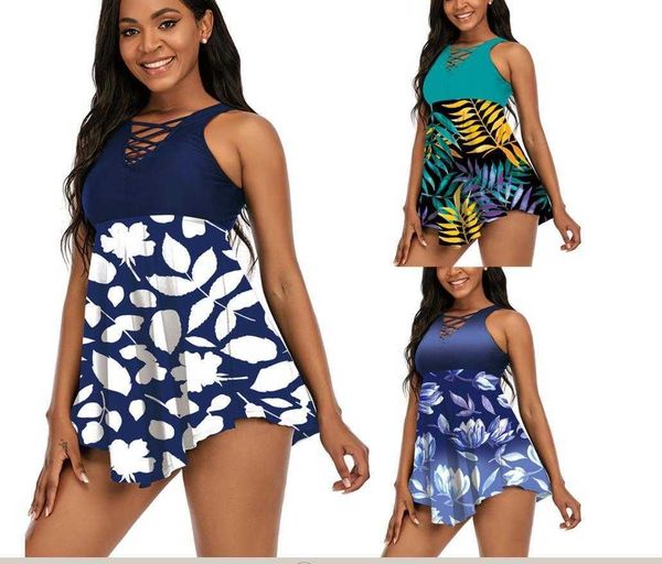 

plus sized skirt split swimsuit conservative fit slimming boxer 2102, White;black