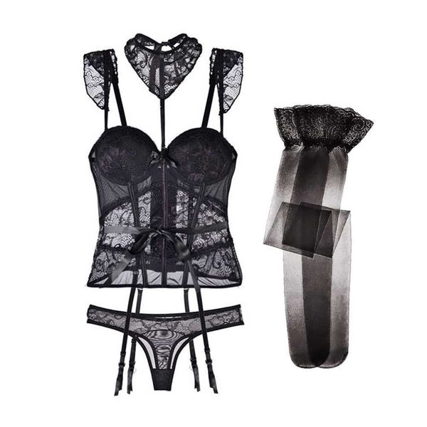 

shapewear varsbaby thin body shaping clothes tight waist and one-piece suspender set lace stockings, Black;white