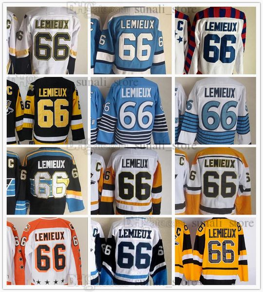 

movie ccm vintage ice hockey 66 mario lemieux jerseys men all star embroidery white black blue yellow stitched men, Black;red