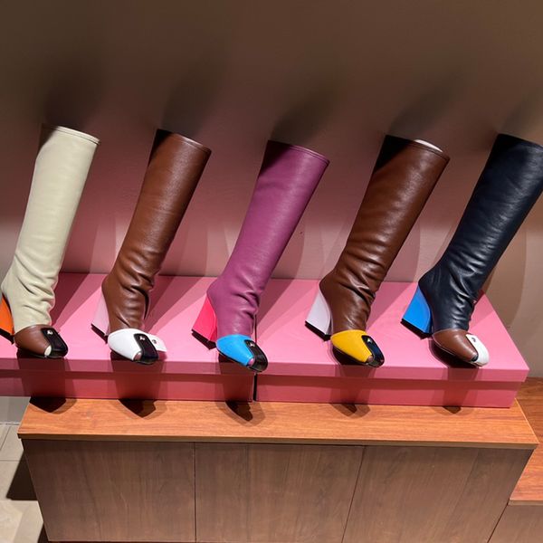 

chunky heel high boots 2022 trim heel rider boots back zipper but knee women's boots with box, Black