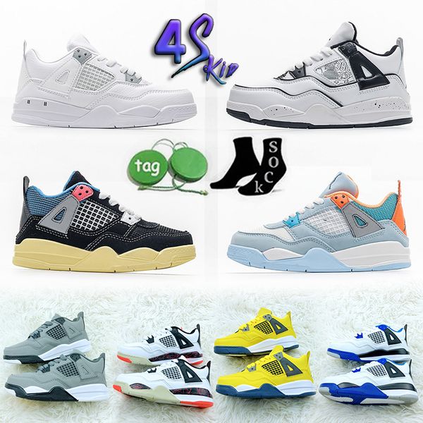 

toddlers 4 retro kids basketball shoes infant chicago jumpman 4s boy girl sneaker light green lights grey khaki baby trainers children eur 2, Black