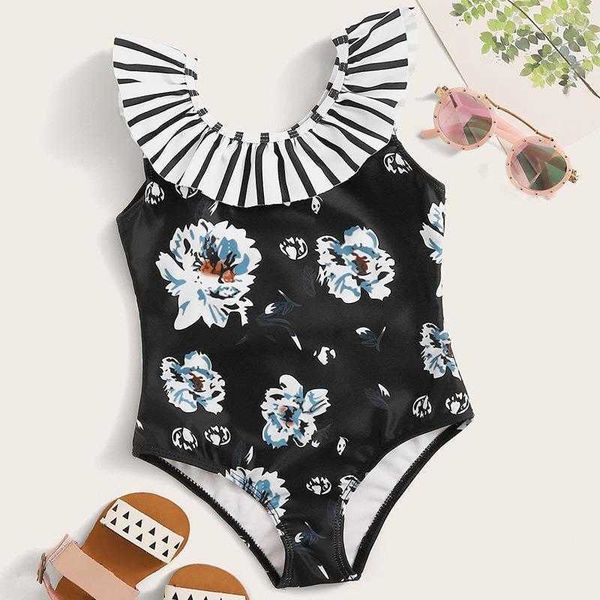 

childrens swimsuit one pieces little girl style swimming suit cute printed, Black