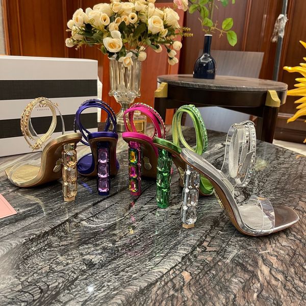 

aura crystal heels sandals luxury designer rhinestone decorate womens dress shoes fashion transparent .5cm high heeled rome sandal with bo, Black