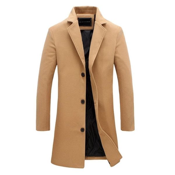 

men's trench coats 10 color fall / winter men slim fit trench outwear fashion woolen blended medium long trenchs men business casual co, Tan;black