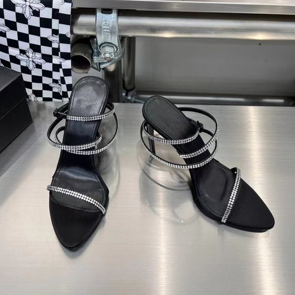 

sandals rhinestone black silk cross ribbons high heel open toe pointed classic designer 11.5cm slim heel summer womens wedding shoes ankle s