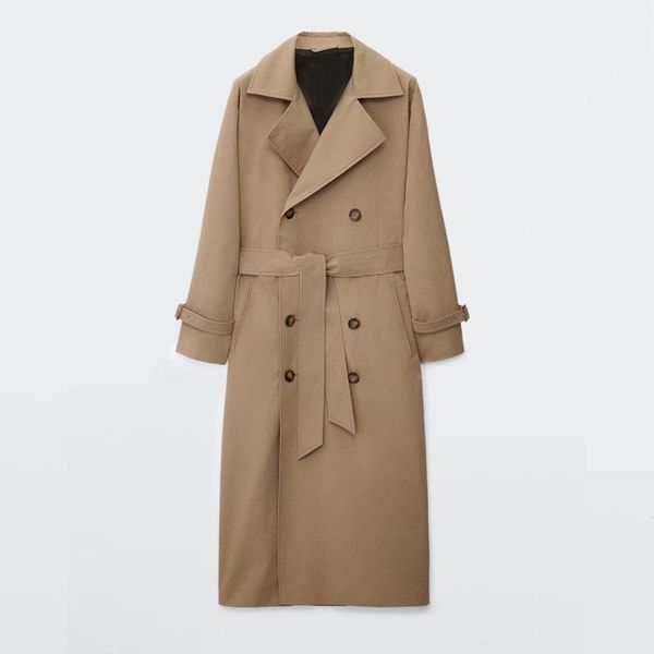 

women's trench coats bm za women autumn women's clothing retro casual loose double-breasted fashion overknee ttrench coat 230215, Tan;black