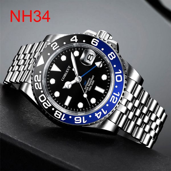 

wristwatches corgeut 40mm men clock nh34 watch for men automatic calendar date mechanical sapphire glass wristwatch luxury brand relogio 230, Slivery;brown