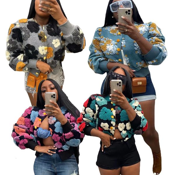 

womens jackets winter retro plush wool flowers embroidery cardigan ins coat long sleeved crop y2k streetwear fur 3d flower bomber jacket 230, Black;brown