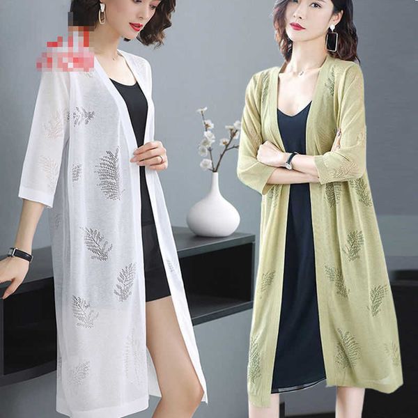 

outdoor t-shirts spring summer long kimono women knitted cardigan blouse thin ice silk boho oversize shirt sun protection clothing e101 j23, Gray;blue