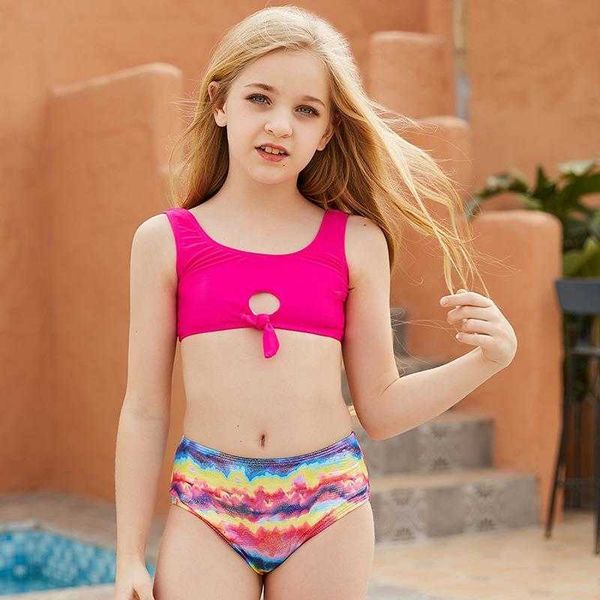 

childrens split bikini two piece fashion girl flame print midriff baring, Blue