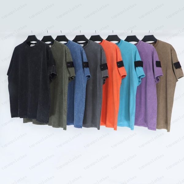 

men's designer quality t shirt printed short sleeve men's round neck vintage faux denim washed fashion streetwear, White;black