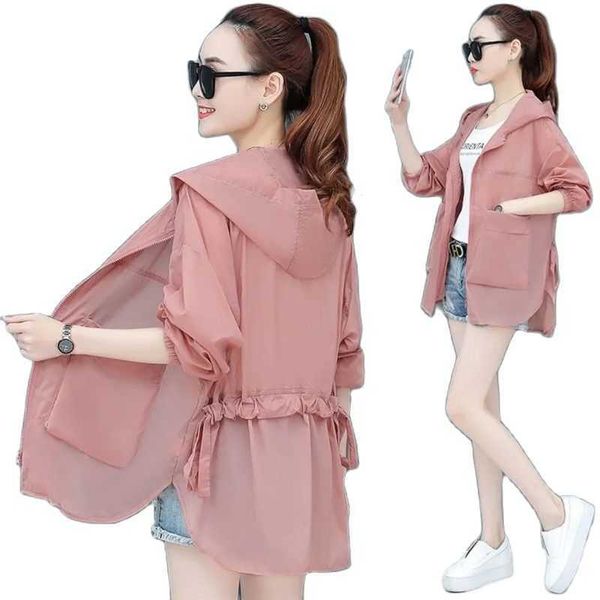 

outdoor t-shirts 2021 summer new ice silk sun protection clothing thin women' coat loose breathable forward short back long ladies jack, Gray;blue