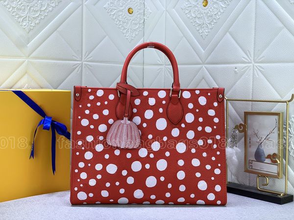 

yk onthego mm totes bag white dots pumpkin tag monograms embossing leather designers handbag womens luxurys on the go infinity dots tote cro