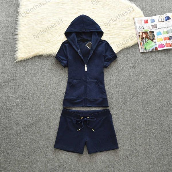 

summer two piece pants zipper open hooded short sleeves slim elastic waist drawstring design slim shorts casual style joker suit 9 colors w, White