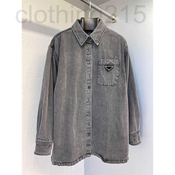 

women's blouses & shirts designer 2022 spring autumn female fashion long sleeves casual denim pocket shirt women solid grey color desig, White