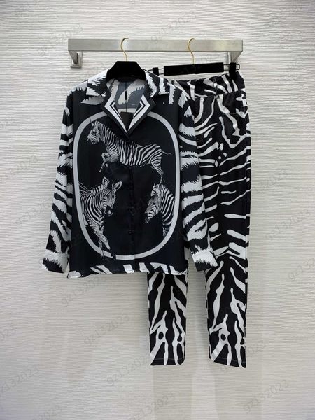 

zebra print two piece pants animal prints lapels long sleeve casual shirts match stretch high-waisted casual pants personality joker two pie, White